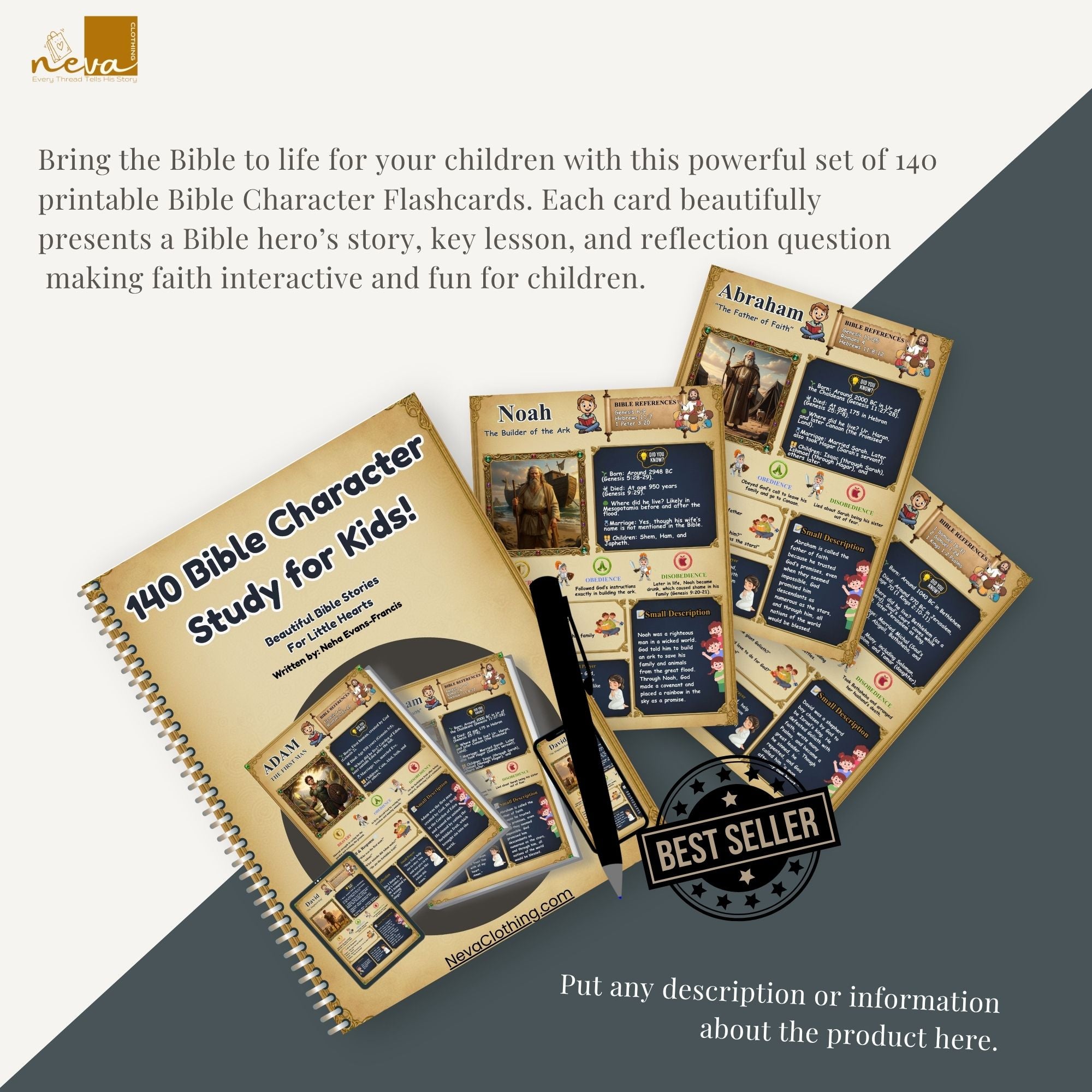 140 Bible Character Flashcards | Bible Character Educational Cards | Sunday School Lesson PDF | Bible Study for Children | Faith Curriculum