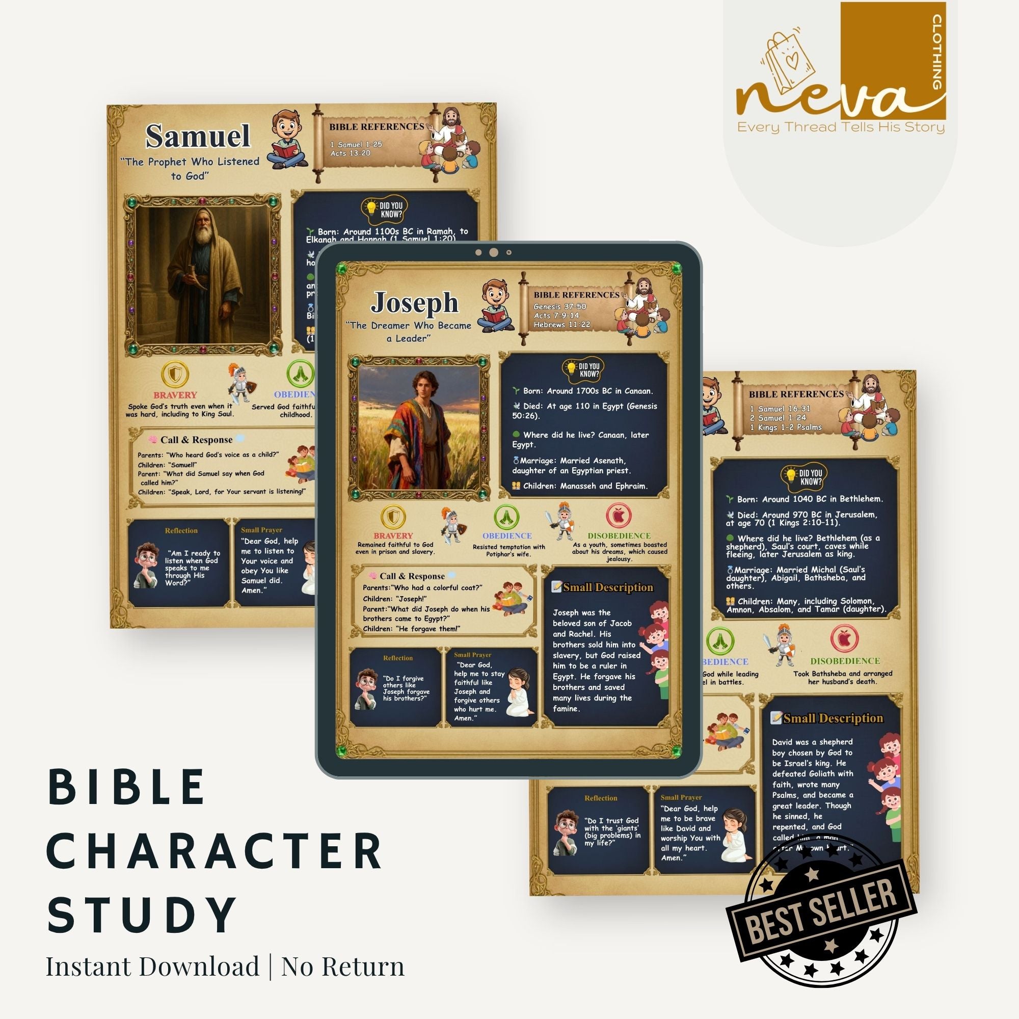 140 Bible Character Flashcards | Bible Character Educational Cards | Sunday School Lesson PDF | Bible Study for Children | Faith Curriculum