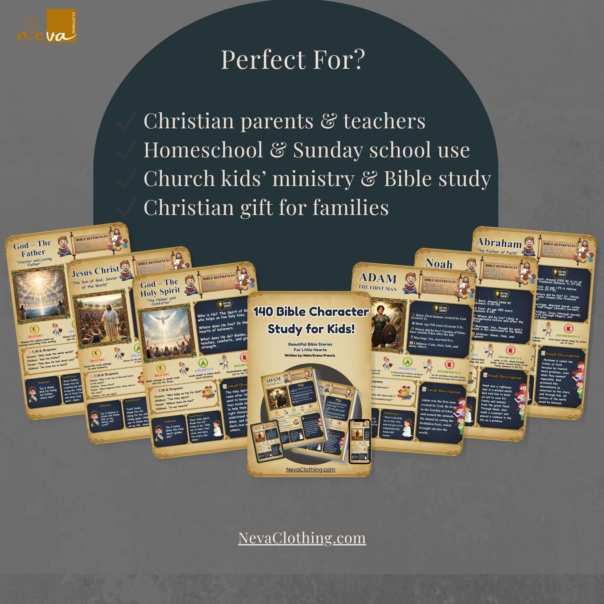 140 Bible Character Flashcards | Bible Character Educational Cards | Sunday School Lesson PDF | Bible Study for Children | Faith Curriculum