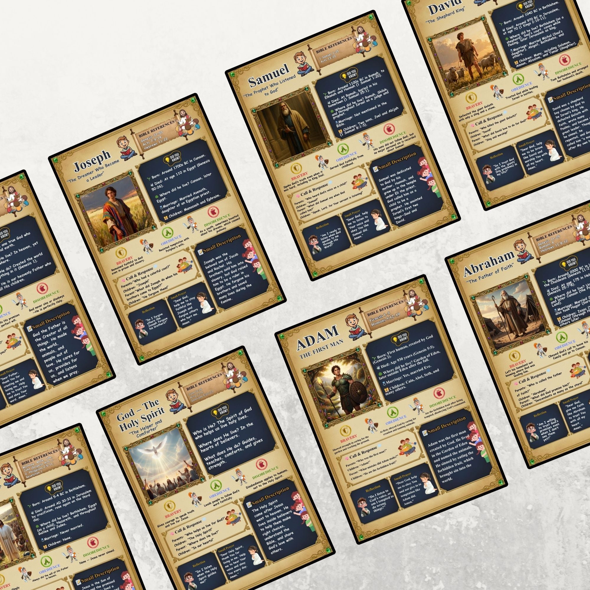 140 Bible Character Flashcards | Bible Character Educational Cards | Sunday School Lesson PDF | Bible Study for Children | Faith Curriculum