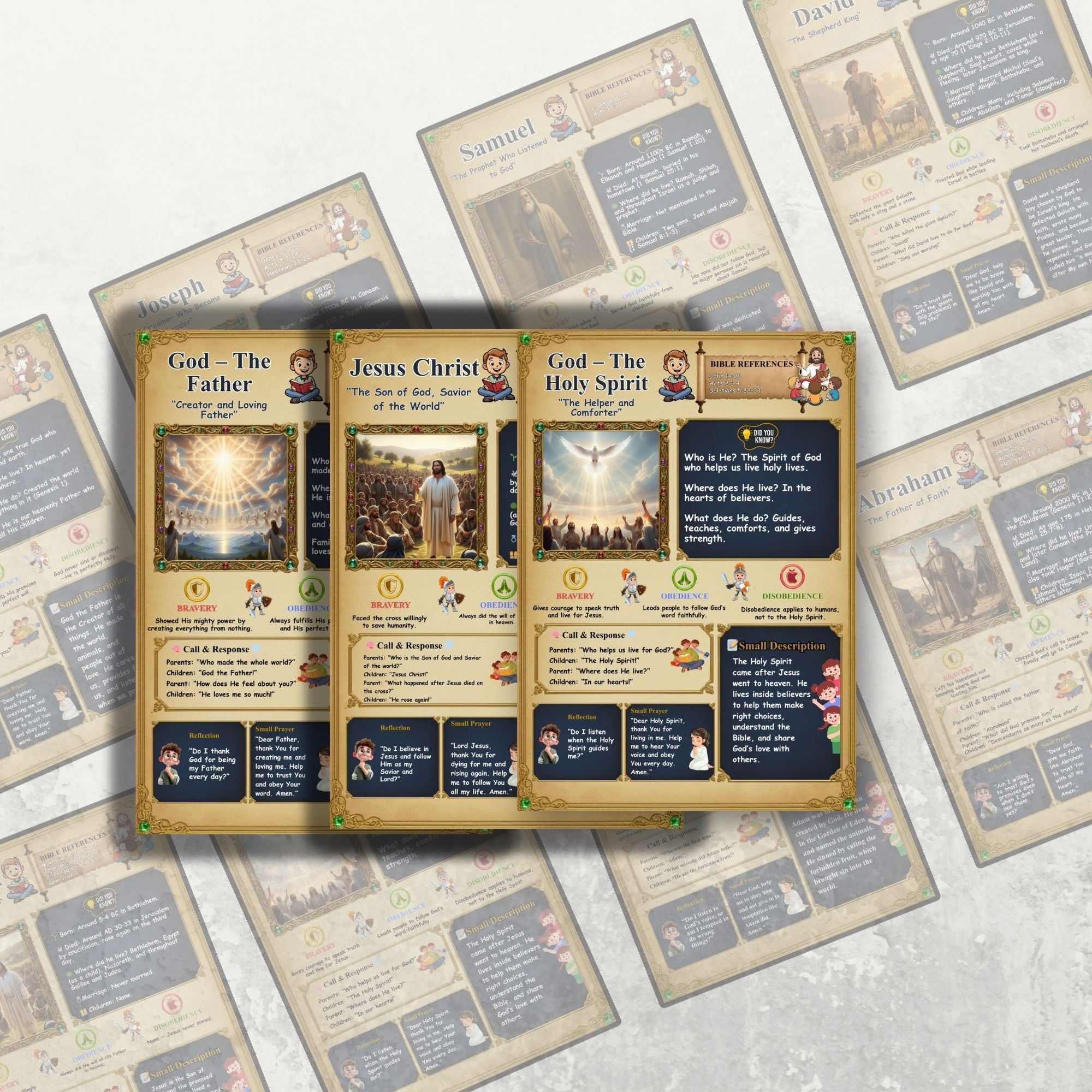 140 Bible Character Flashcards | Bible Character Educational Cards | Sunday School Lesson PDF | Bible Study for Children | Faith Curriculum